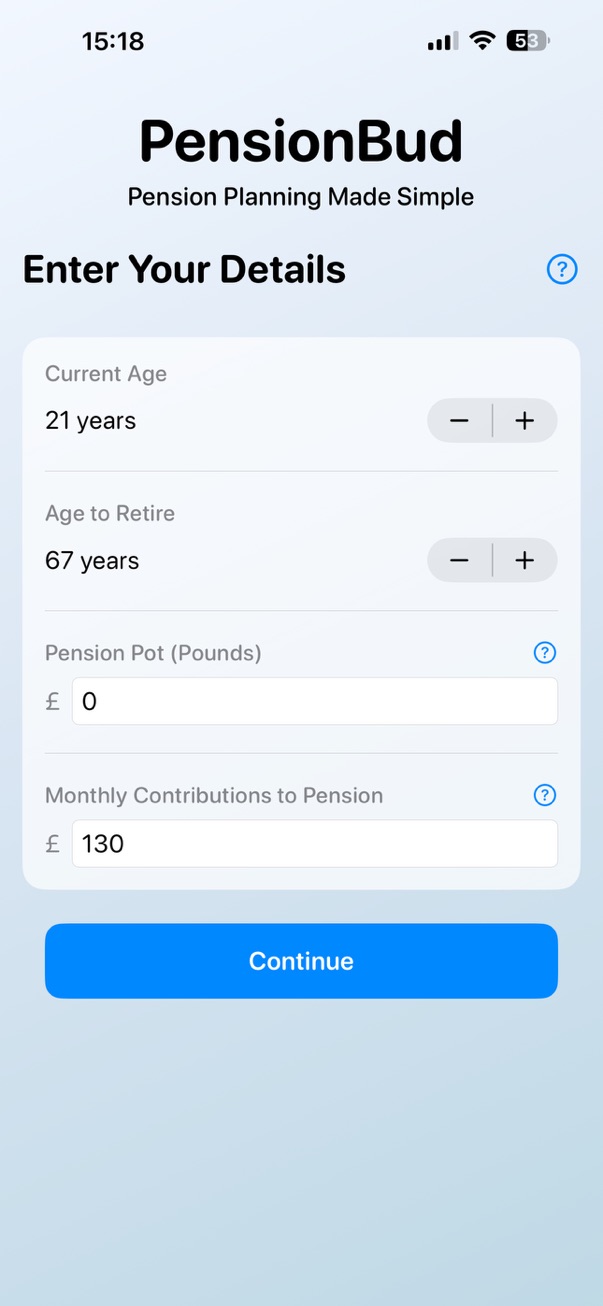 PensionBud retirement scenario calculator screen